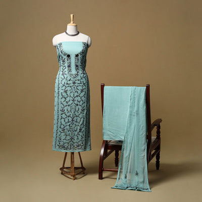 Hand embroidered georgette 3pc unstitched dress material 11