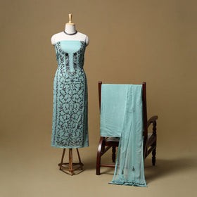 Hand embroidered georgette 3pc unstitched dress material 11