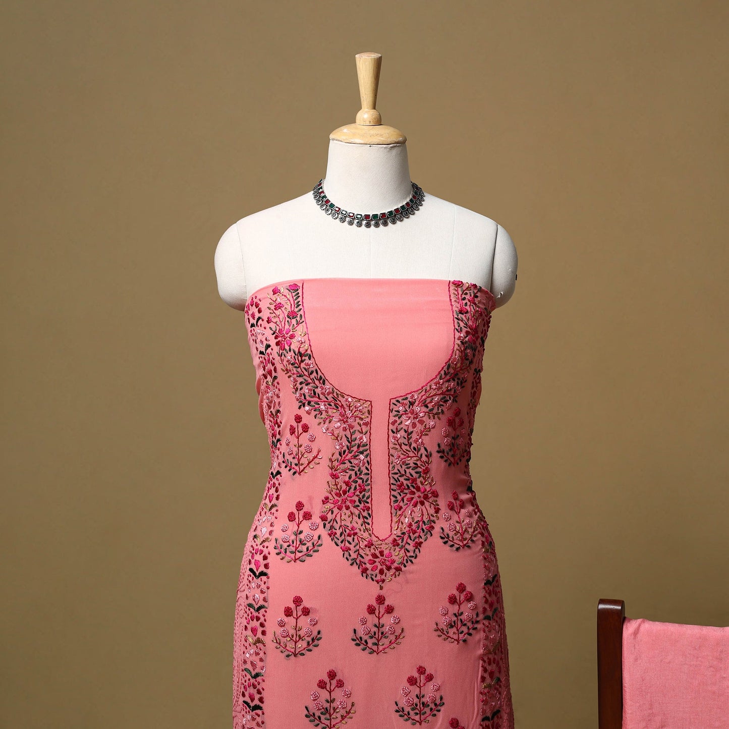 Hand embroidered georgette 3pc unstitched dress material 12