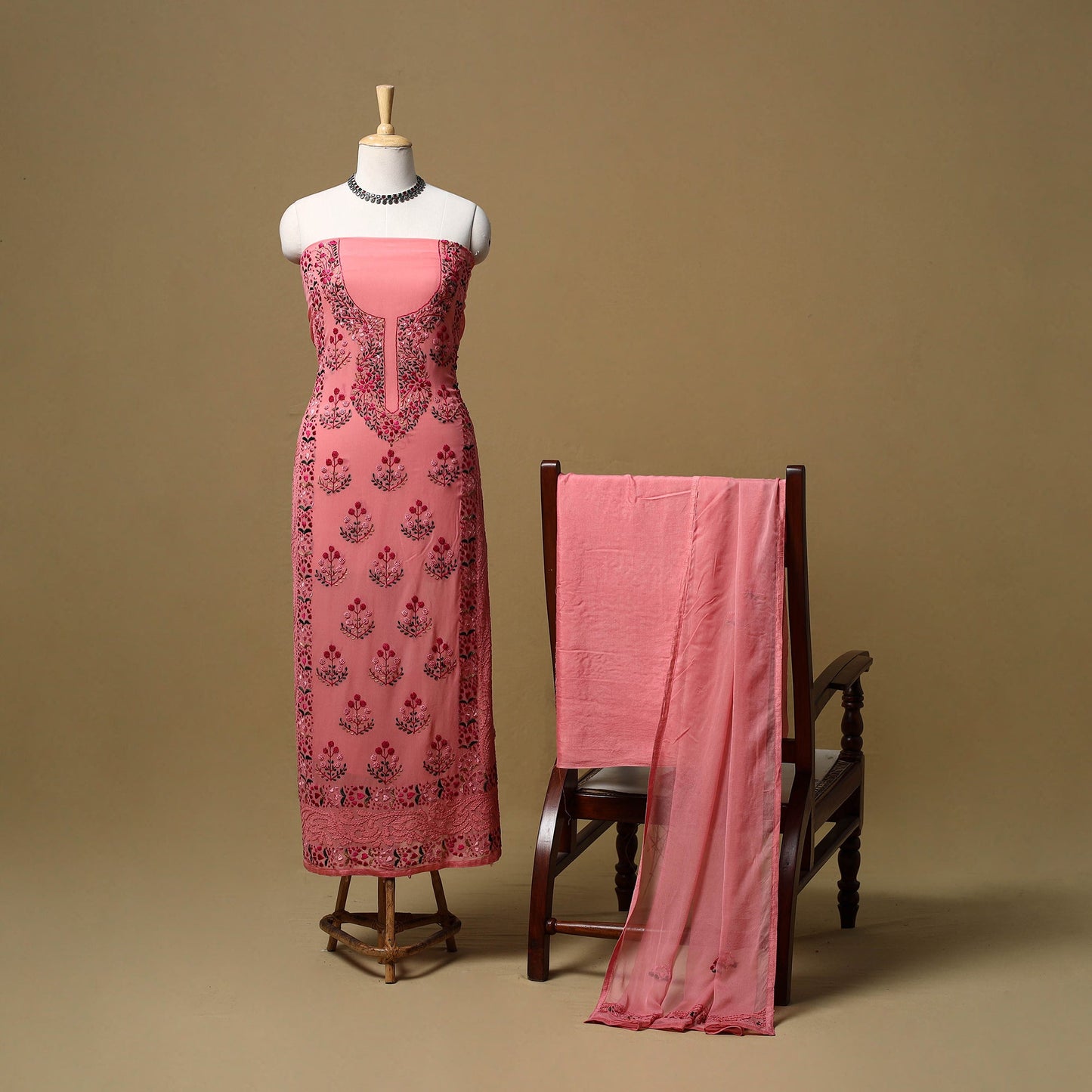 Hand embroidered georgette 3pc unstitched dress material 12