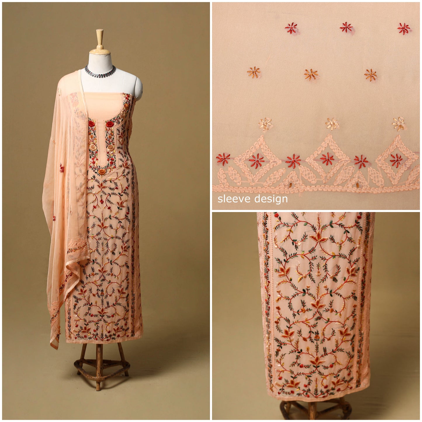 Hand embroidered georgette 3pc unstitched dress material 14