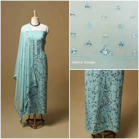 Hand embroidered georgette 3pc unstitched dress material 15