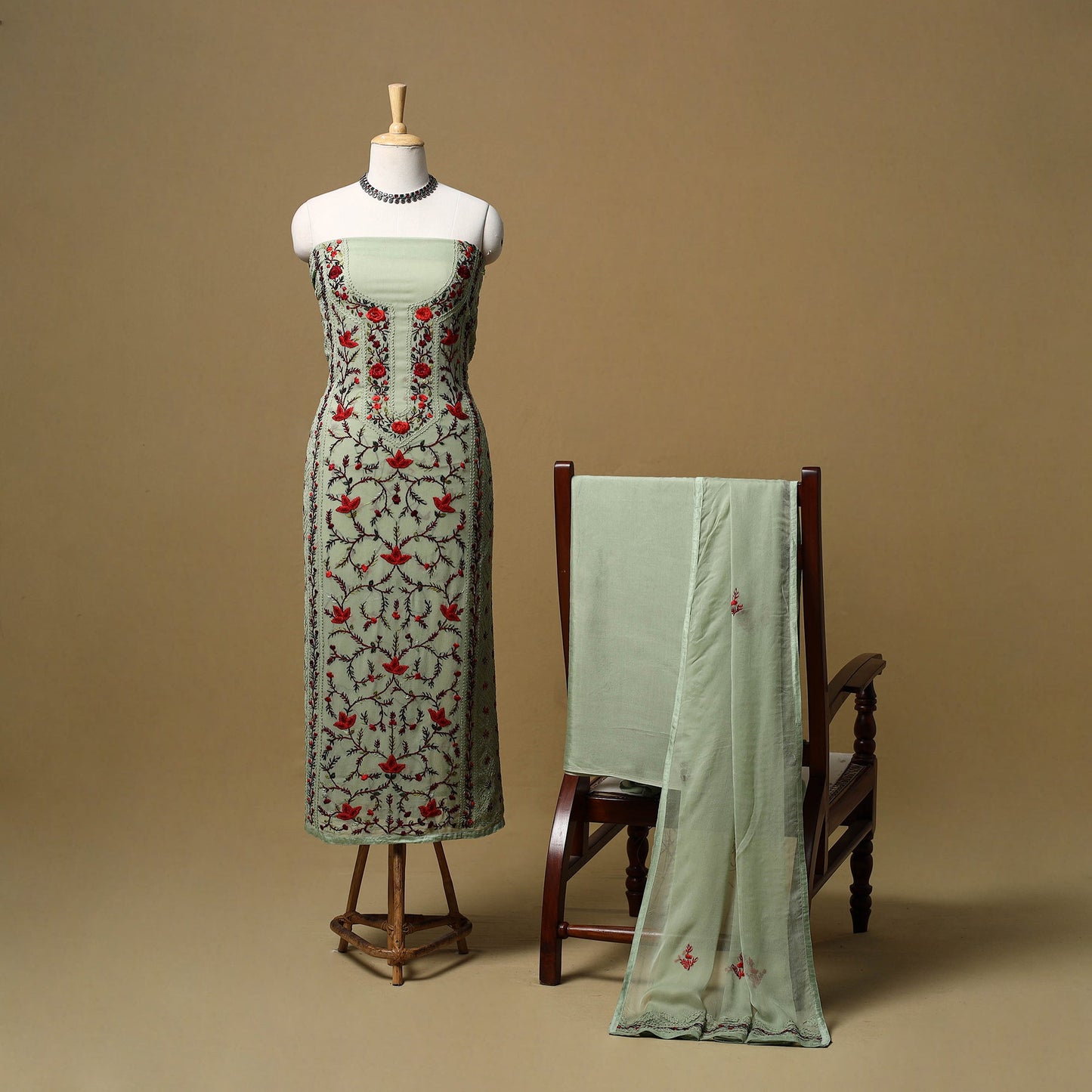 Hand embroidered georgette 3pc unstitched dress material 16