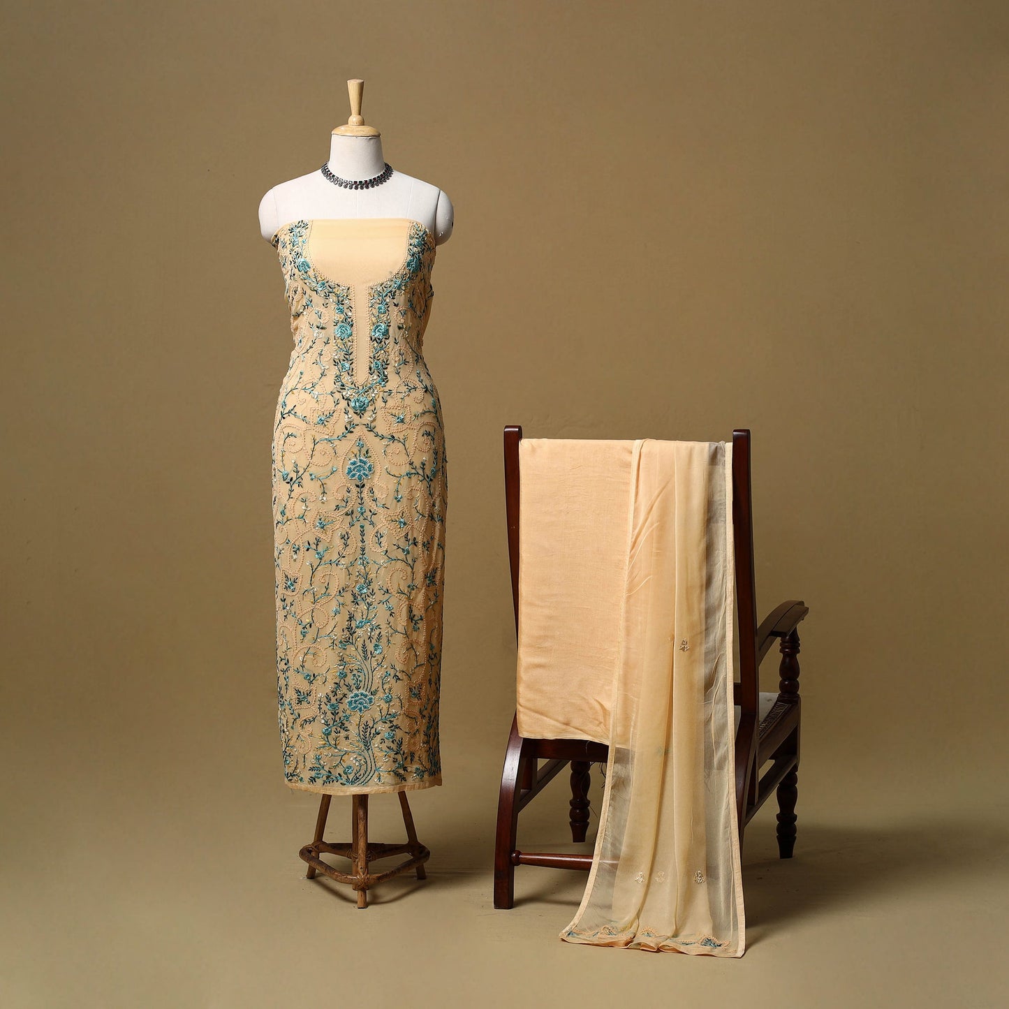 Hand embroidered georgette 3pc unstitched dress material 18