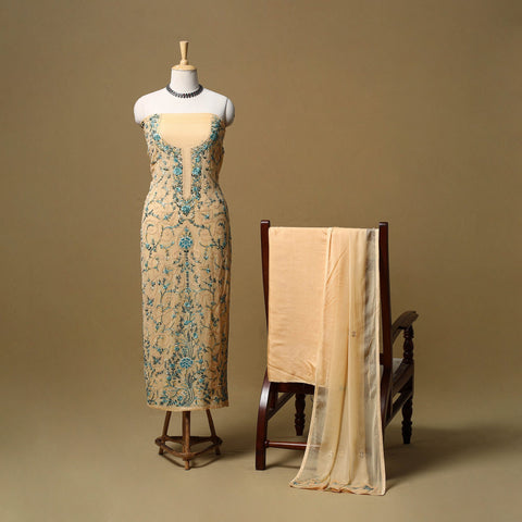 Hand embroidered georgette 3pc unstitched dress material 18