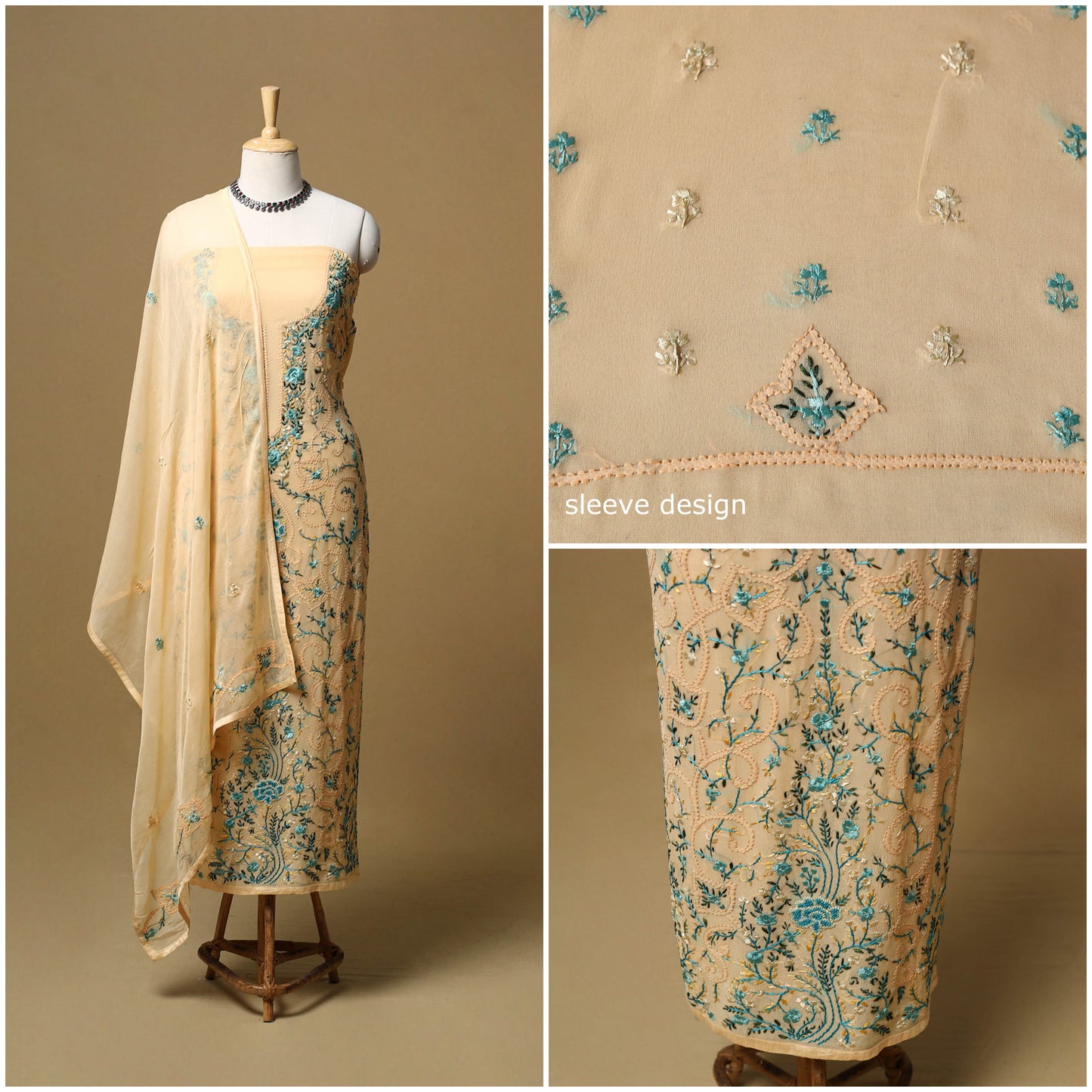 Hand embroidered georgette 3pc unstitched dress material 18