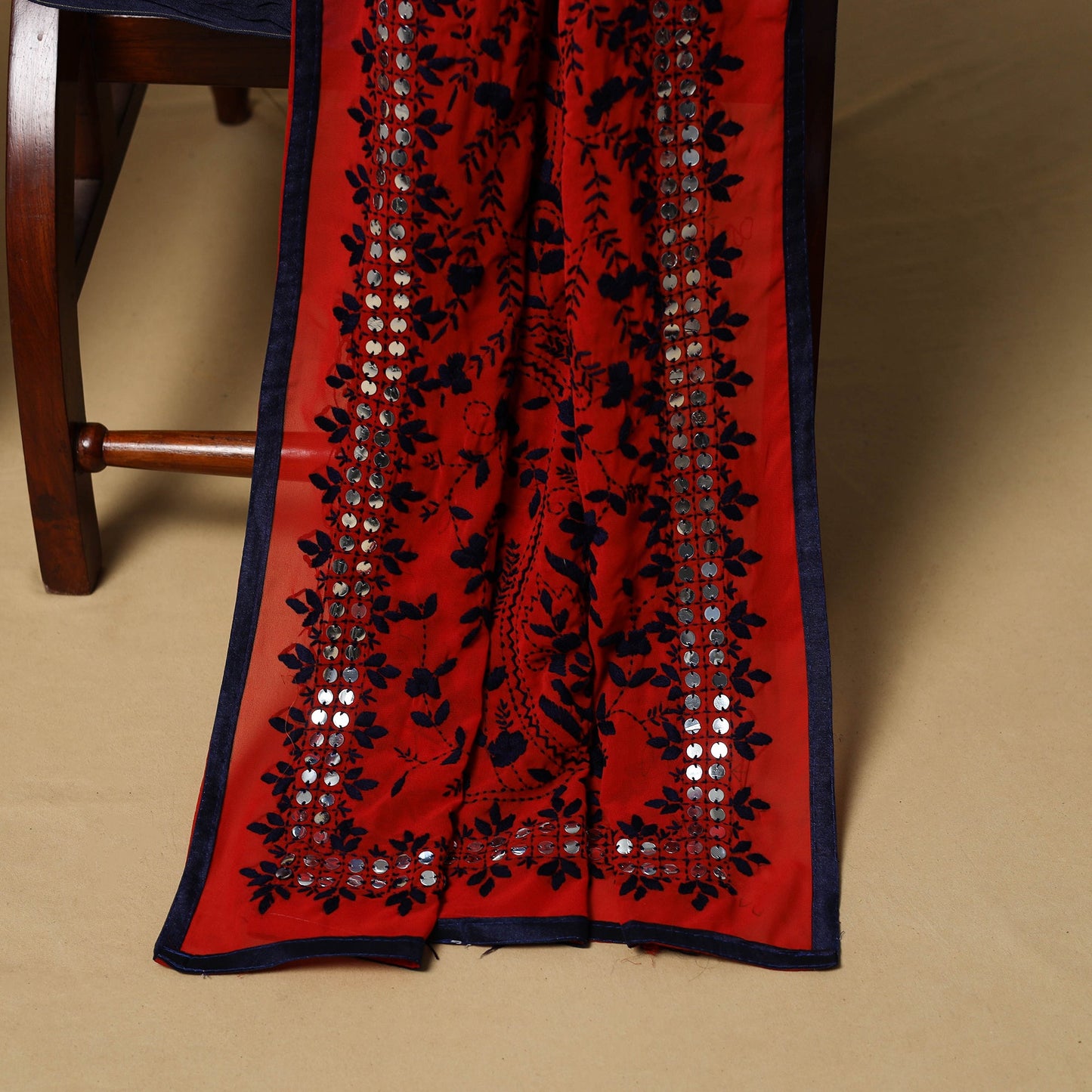 Hand embroidered georgette 3pc unstitched dress material 46