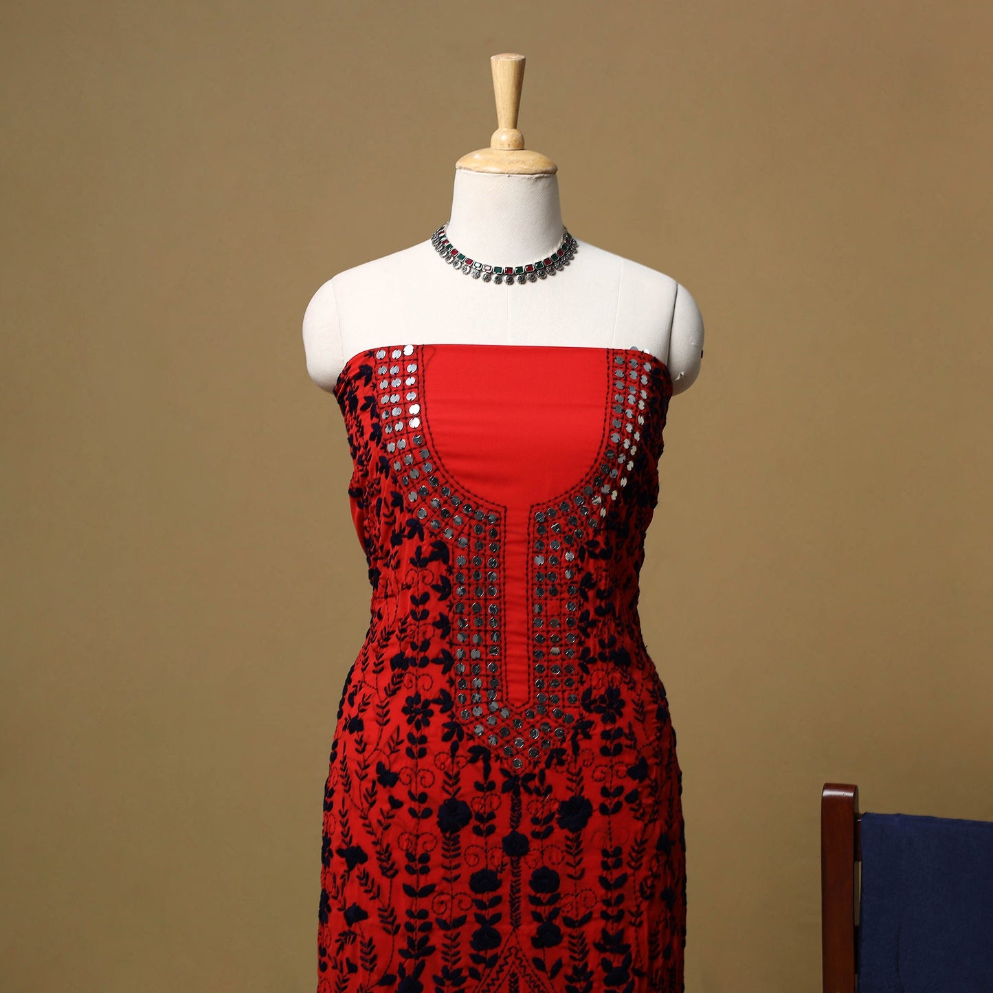 Hand embroidered georgette 3pc unstitched dress material 46