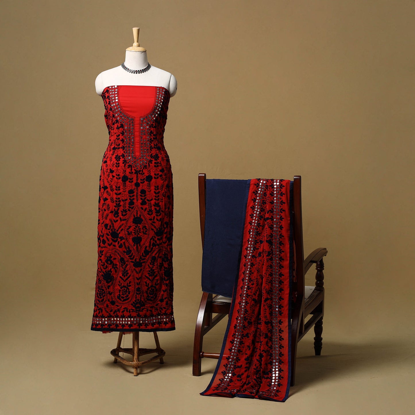 Hand embroidered georgette 3pc unstitched dress material 46