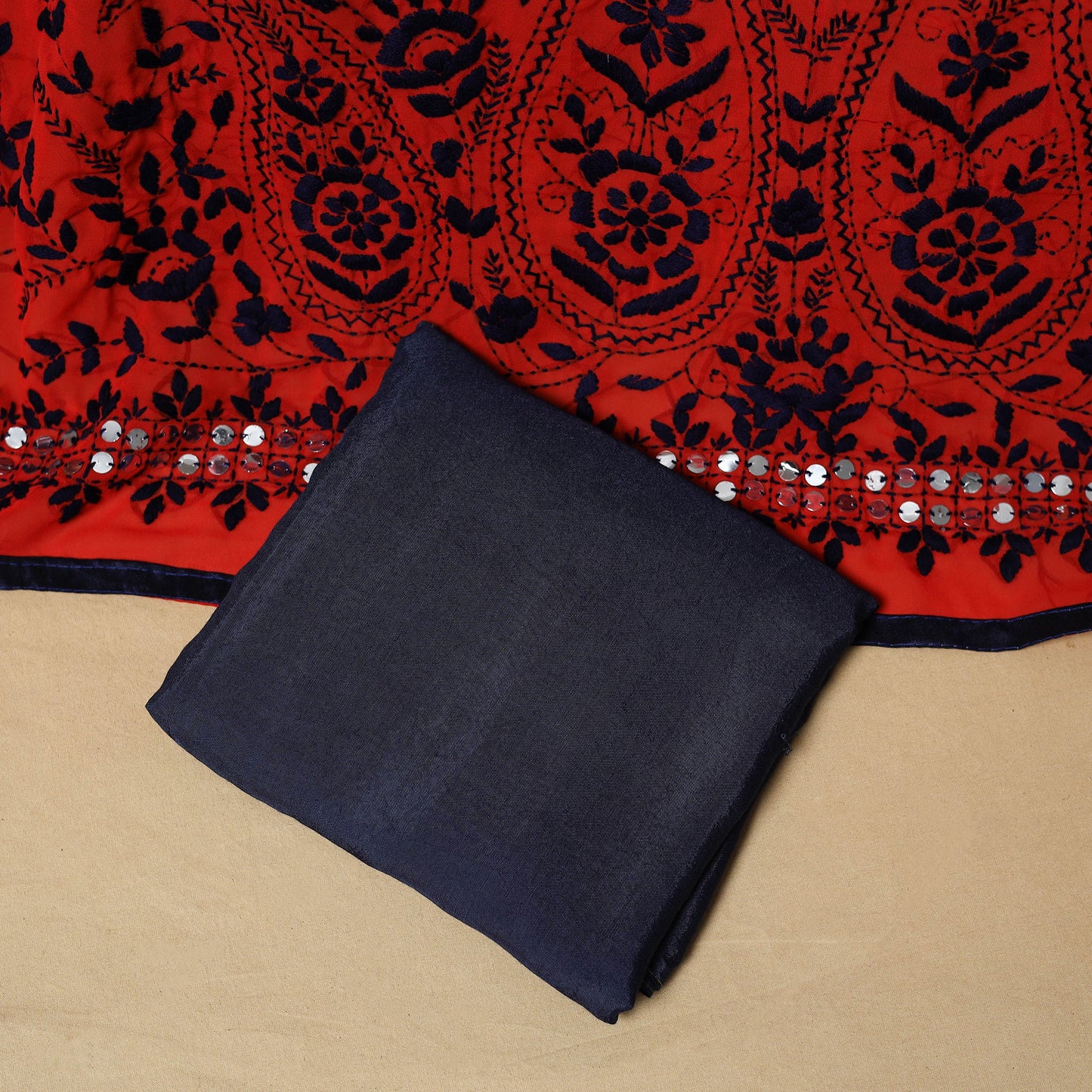 Hand embroidered georgette 3pc unstitched dress material 46