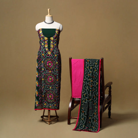 Hand embroidered georgette 3pc unstitched dress material 50