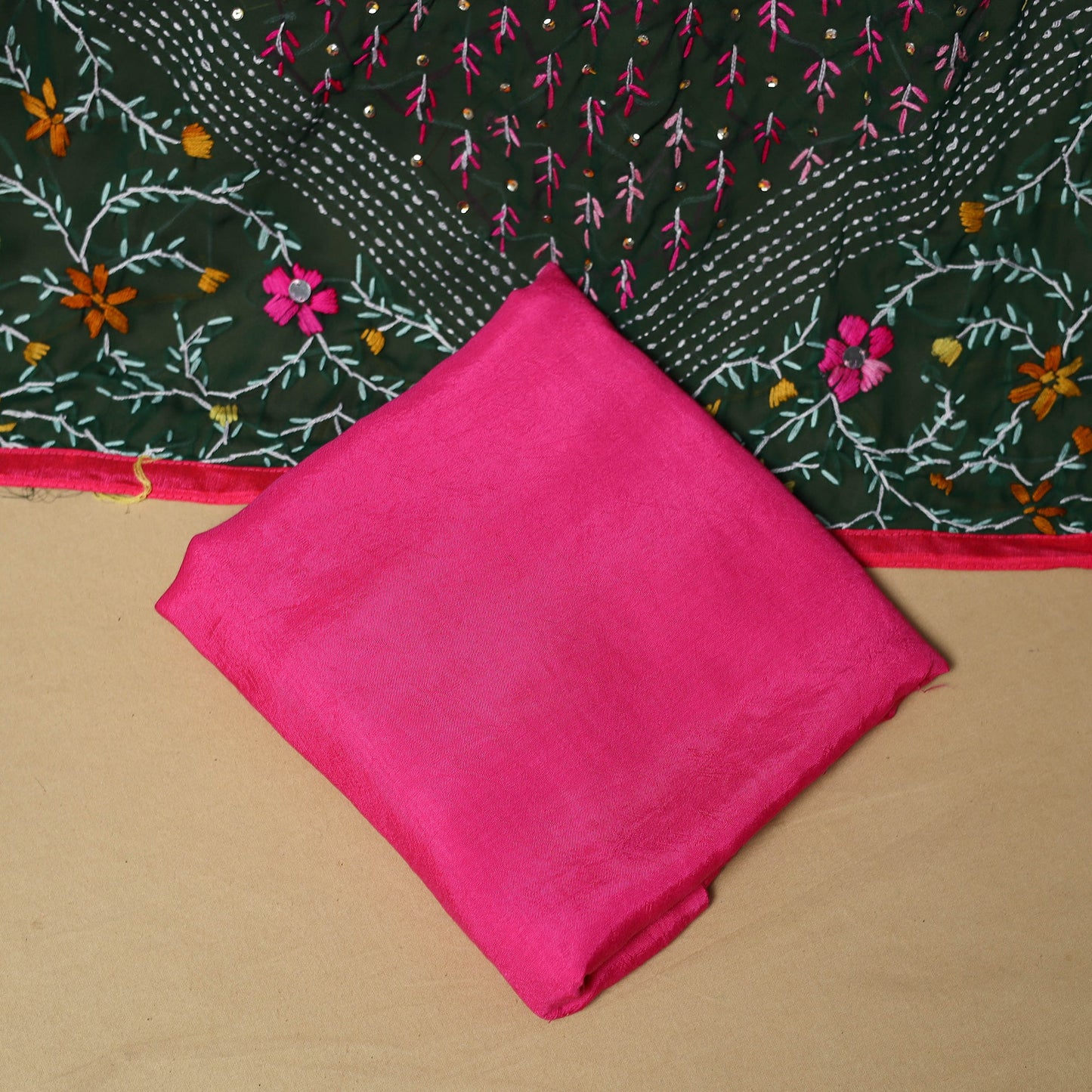 Hand embroidered georgette 3pc unstitched dress material 50