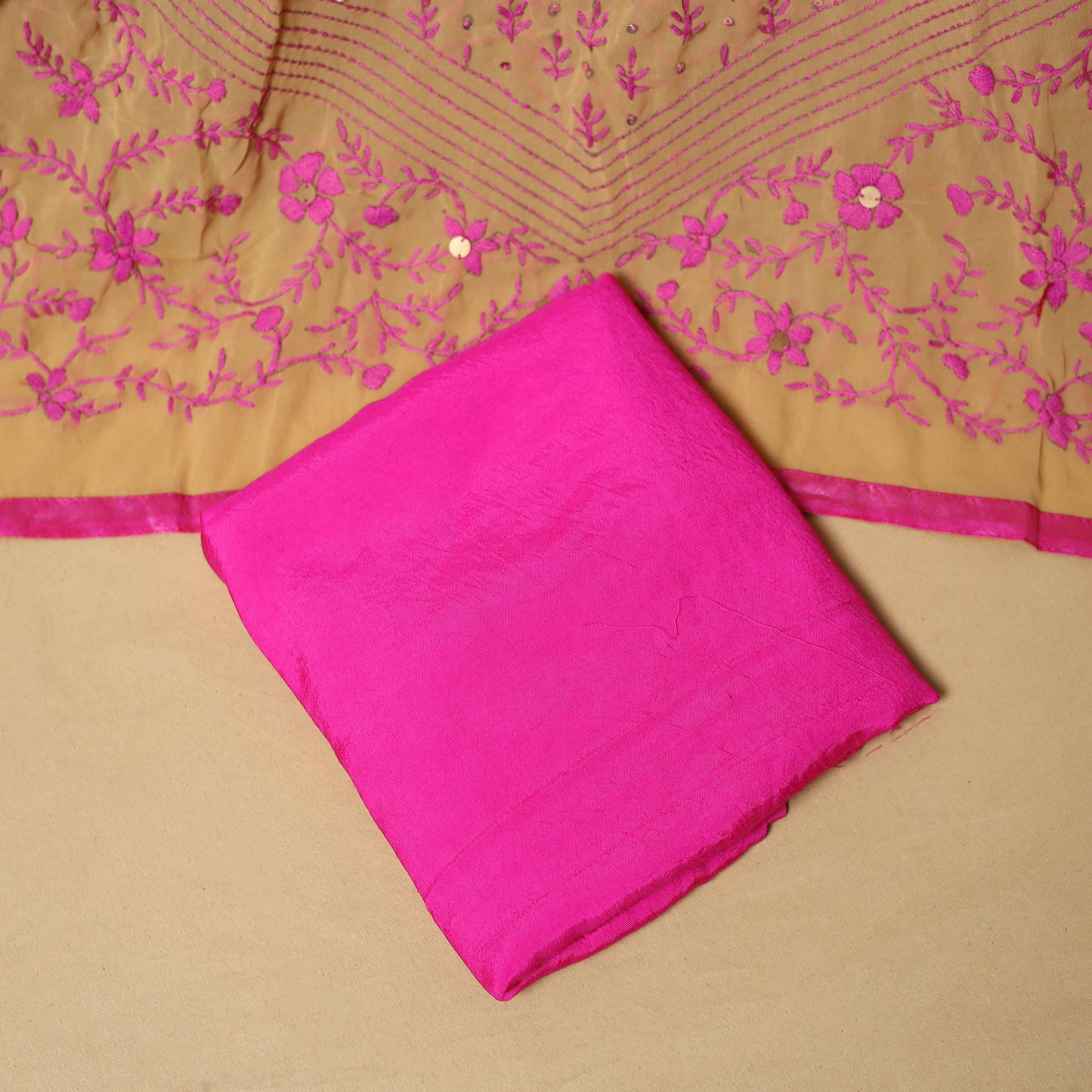 Hand embroidered georgette 3pc unstitched dress material 53