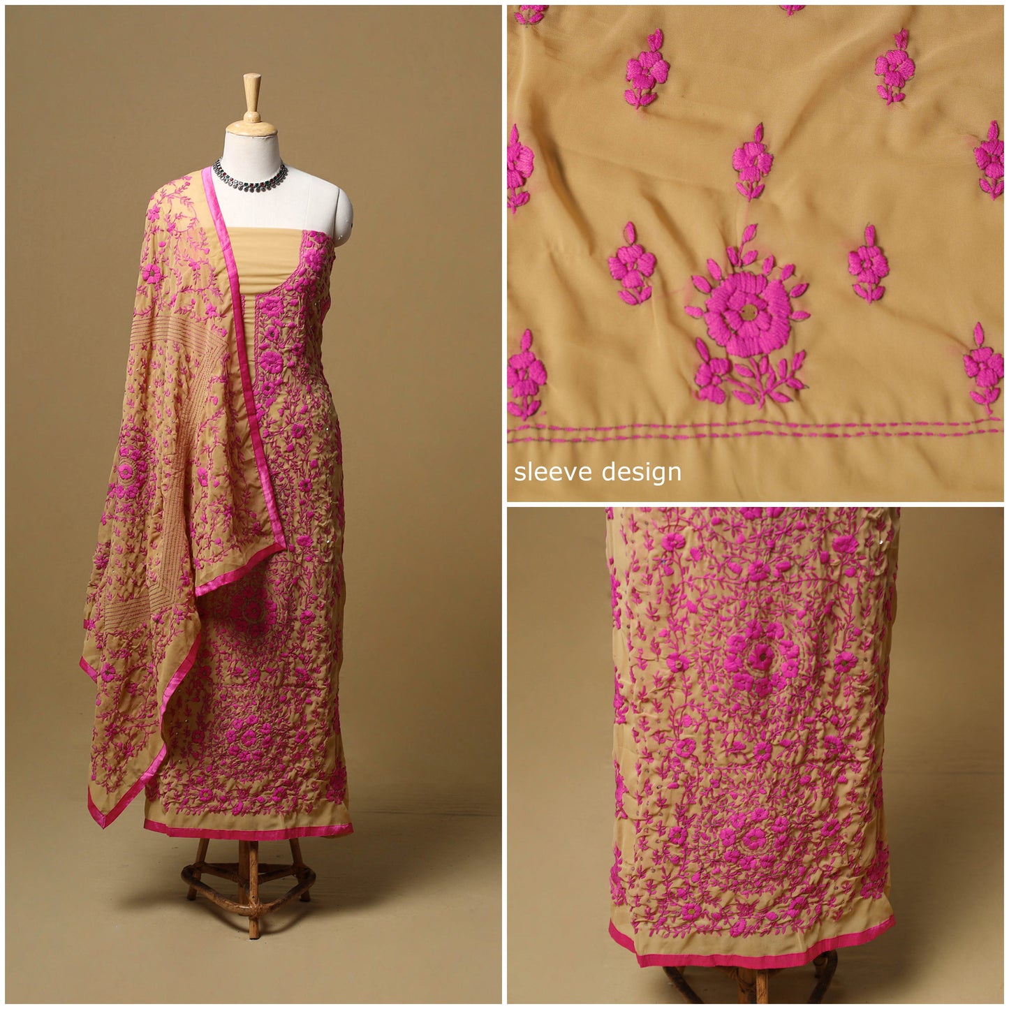 Hand embroidered georgette 3pc unstitched dress material 53