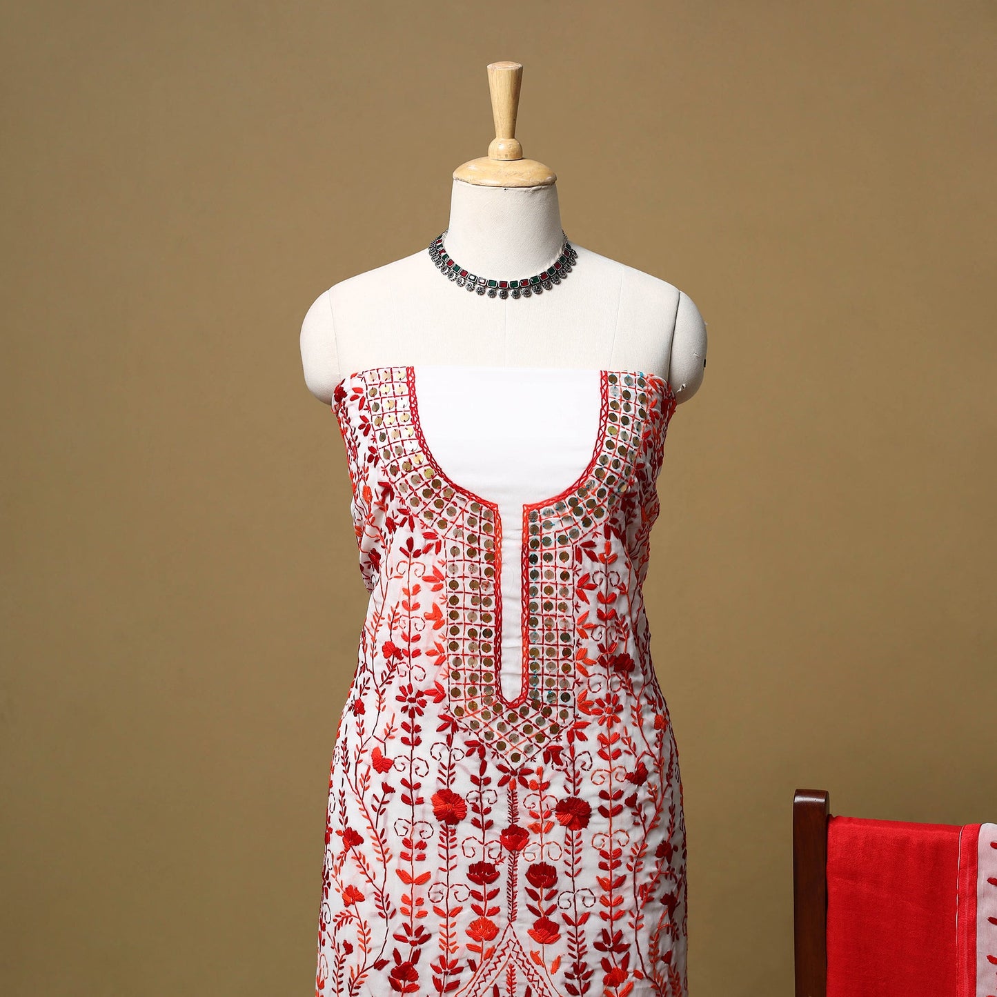 Hand embroidered georgette 3pc unstitched dress material 54