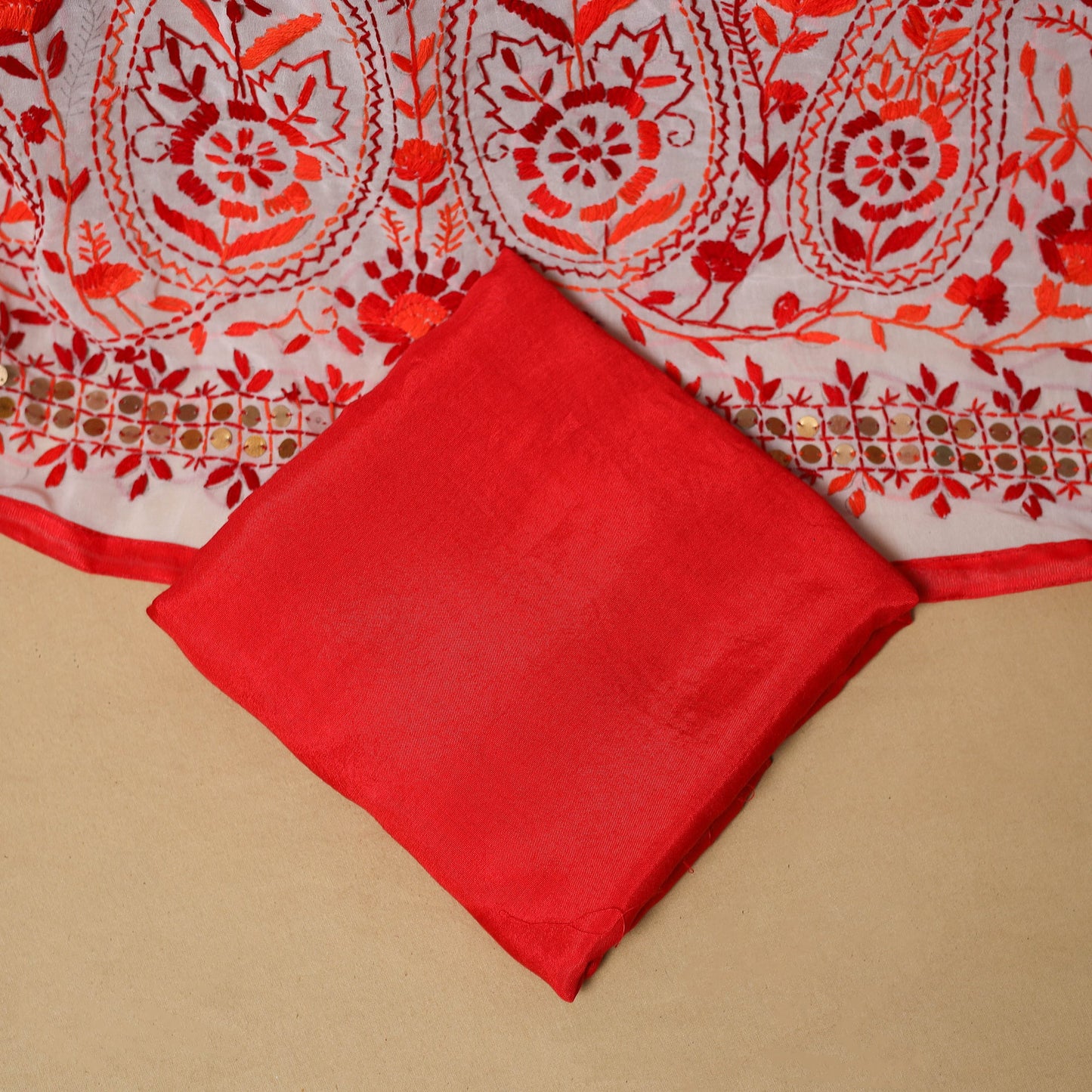 Hand embroidered georgette 3pc unstitched dress material 54