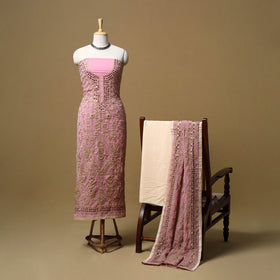 Hand embroidered georgette 3pc unstitched dress material 55