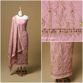 Hand embroidered georgette 3pc unstitched dress material 55