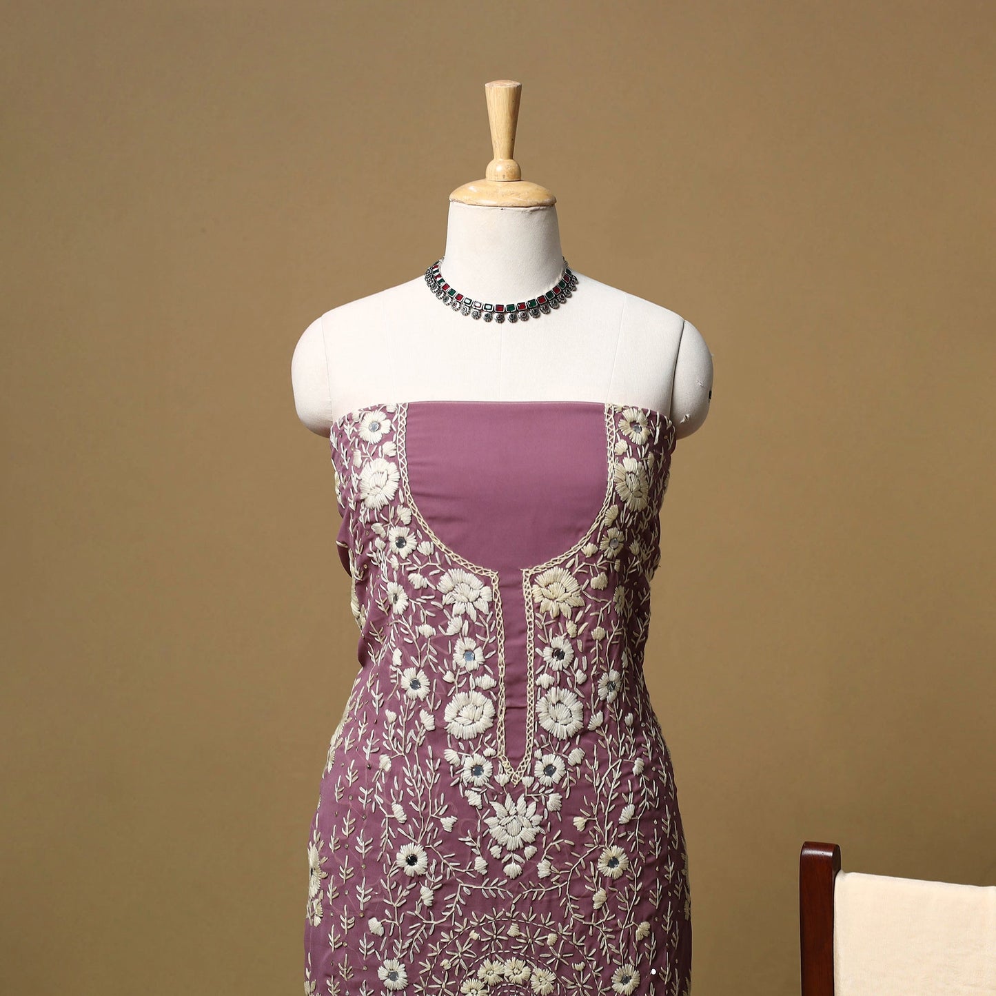 Hand embroidered georgette 3pc unstitched dress material 56