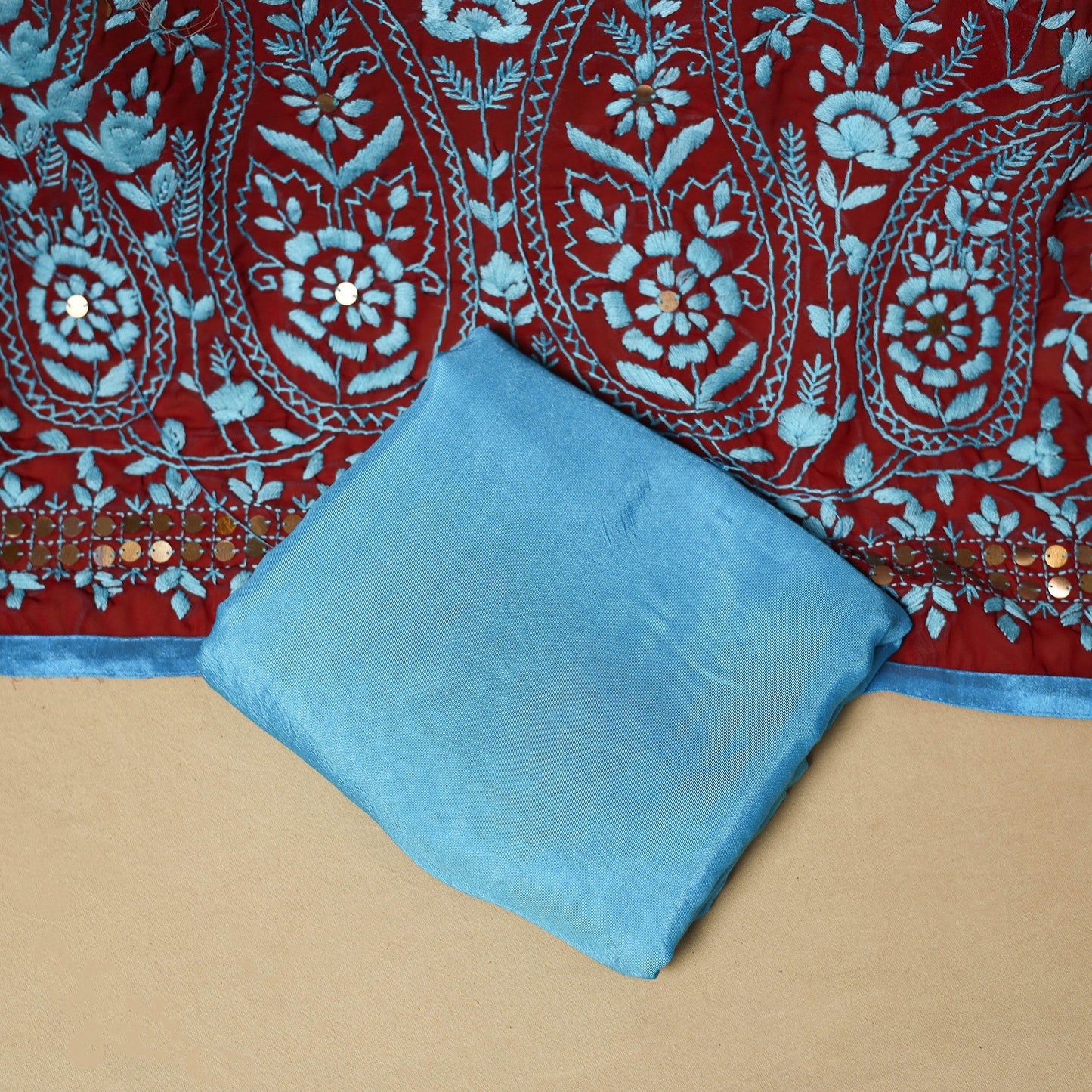 Hand embroidered georgette 3pc unstitched dress material 57