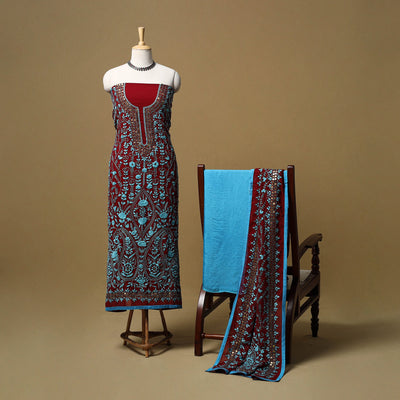 Hand embroidered georgette 3pc unstitched dress material 57