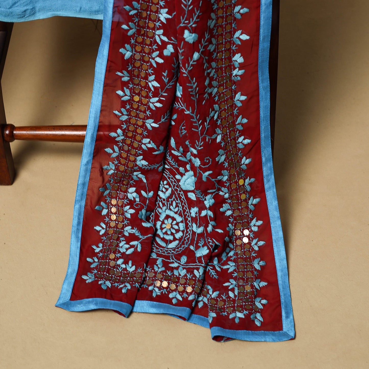 Hand embroidered georgette 3pc unstitched dress material 57