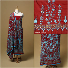 Hand embroidered georgette 3pc unstitched dress material 57