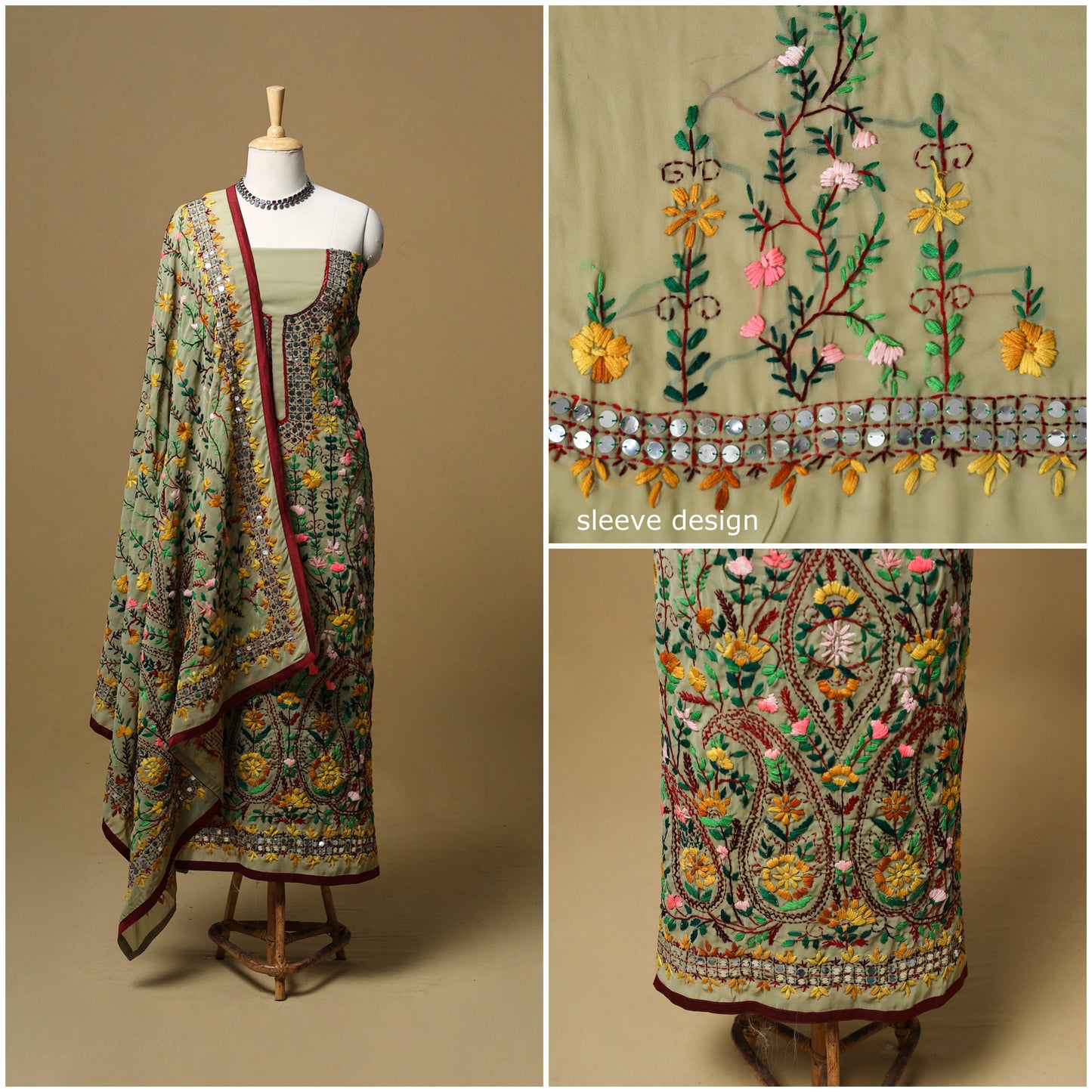 Hand embroidered georgette 3pc unstitched dress material 58