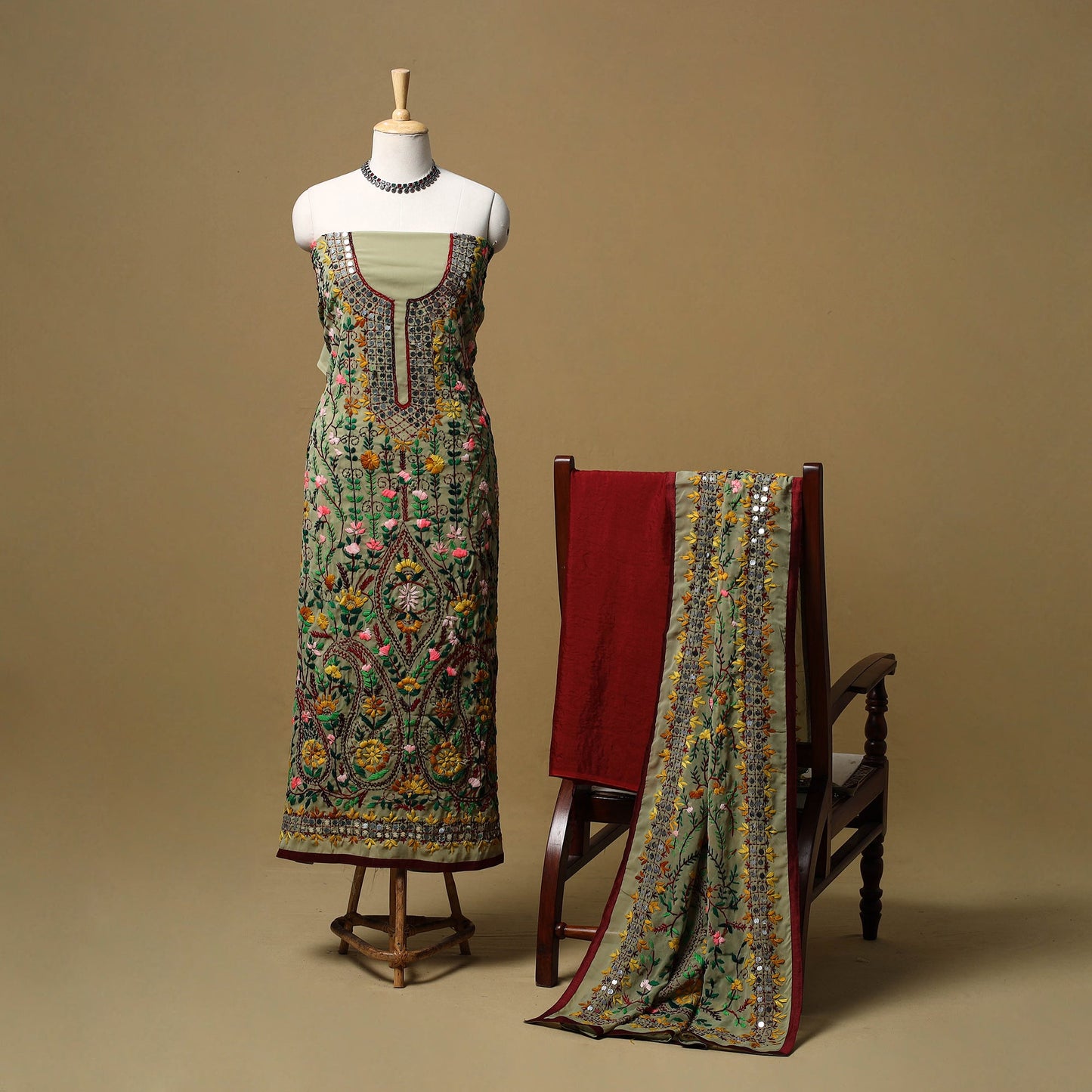 Hand embroidered georgette 3pc unstitched dress material 58