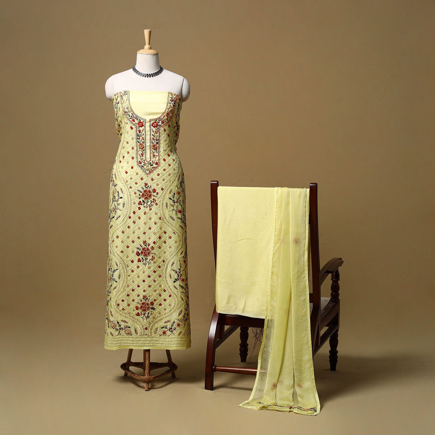 Hand embroidered muslin 3pc unstitched dress material 21