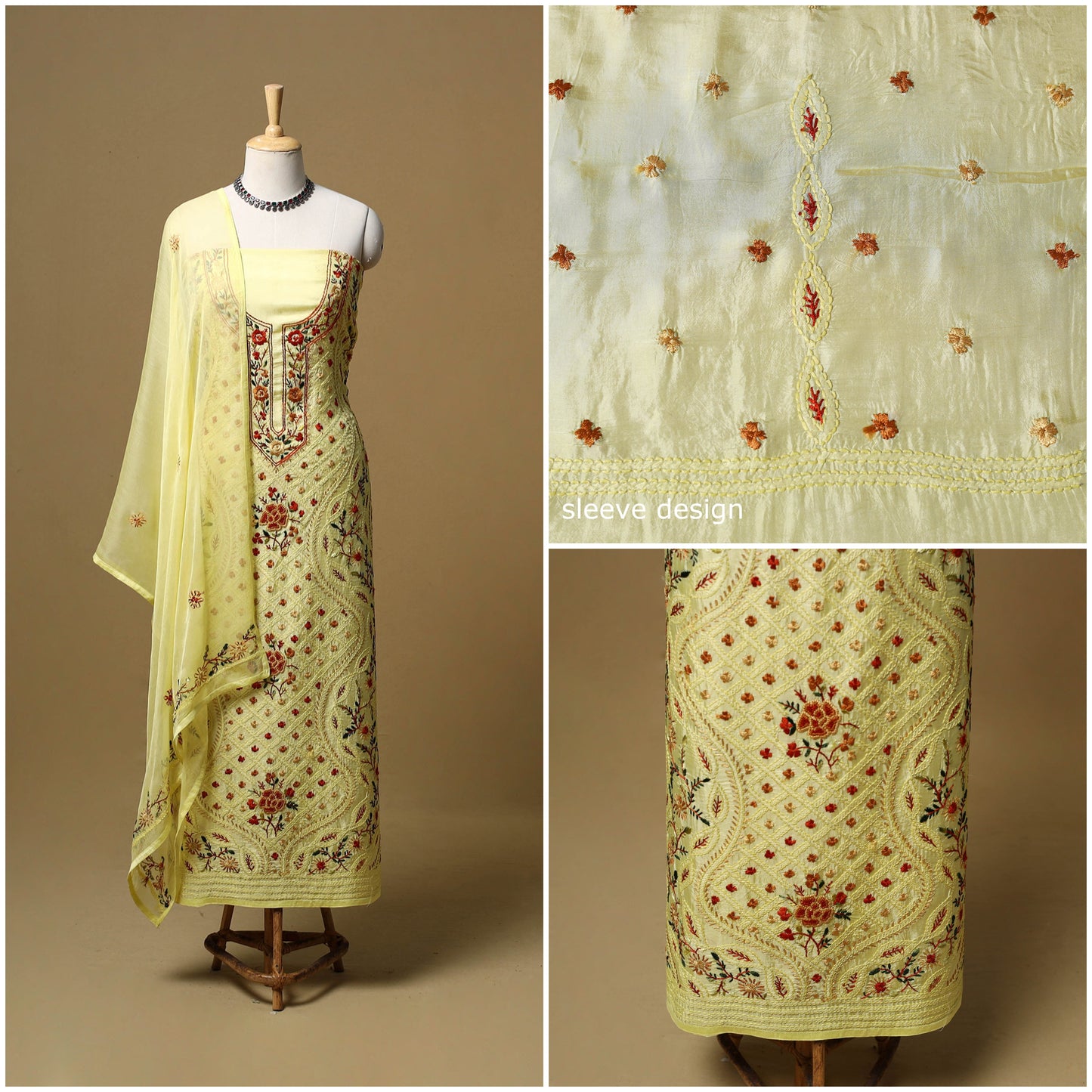 Hand embroidered muslin 3pc unstitched dress material 21