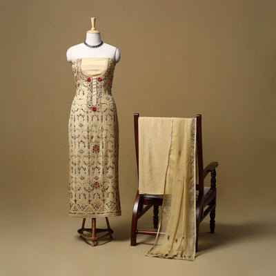 Hand embroidered muslin 3pc unstitched dress material 22