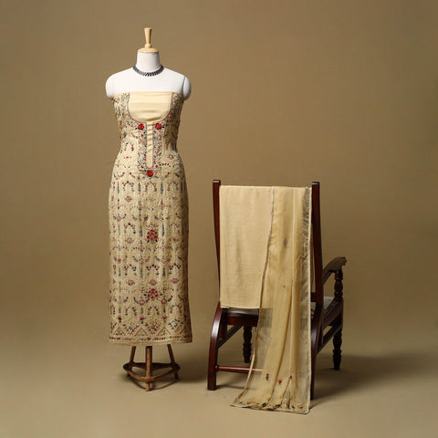 Hand embroidered muslin 3pc unstitched dress material 22