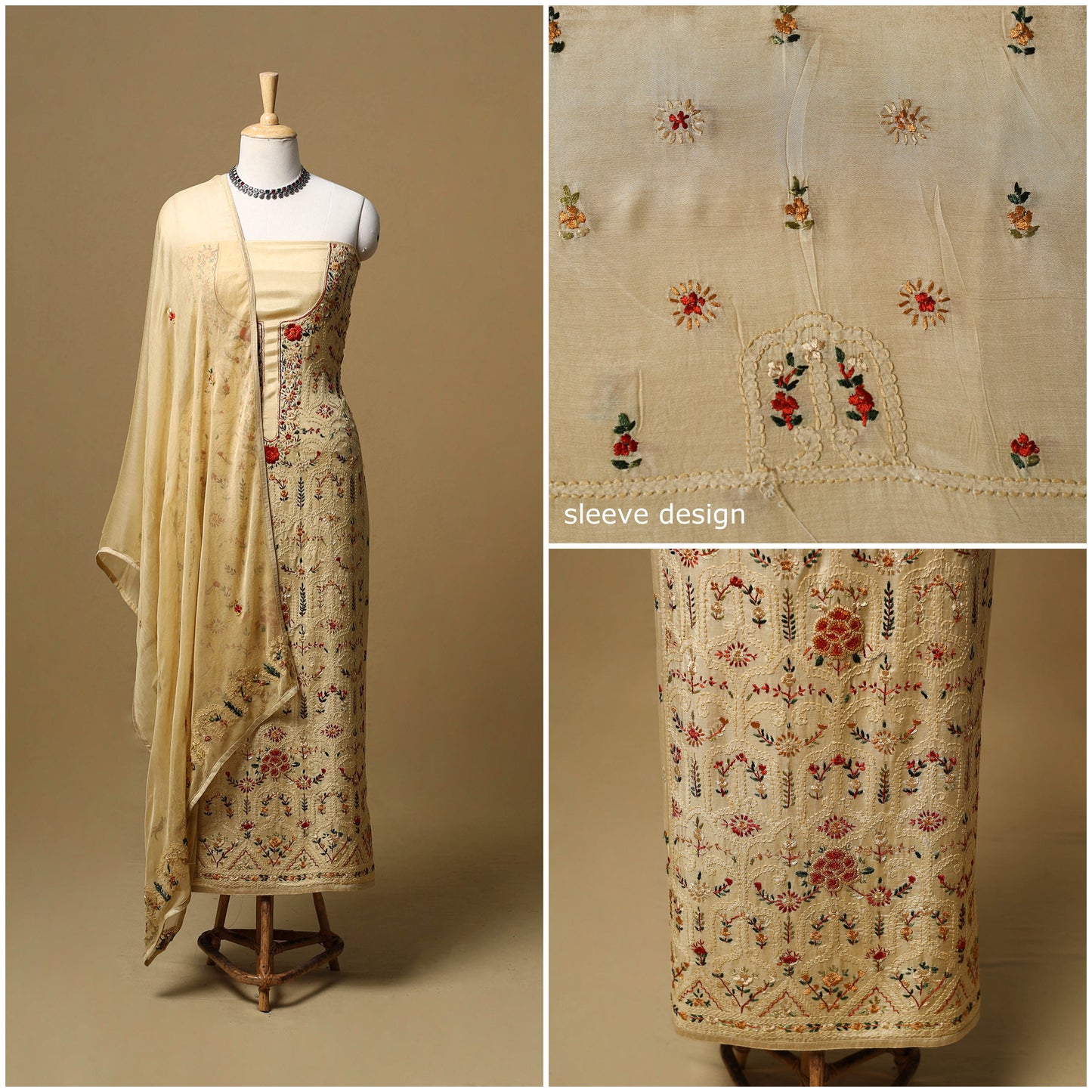 Hand embroidered muslin 3pc unstitched dress material 22