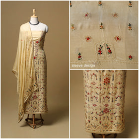 Hand embroidered muslin 3pc unstitched dress material 22