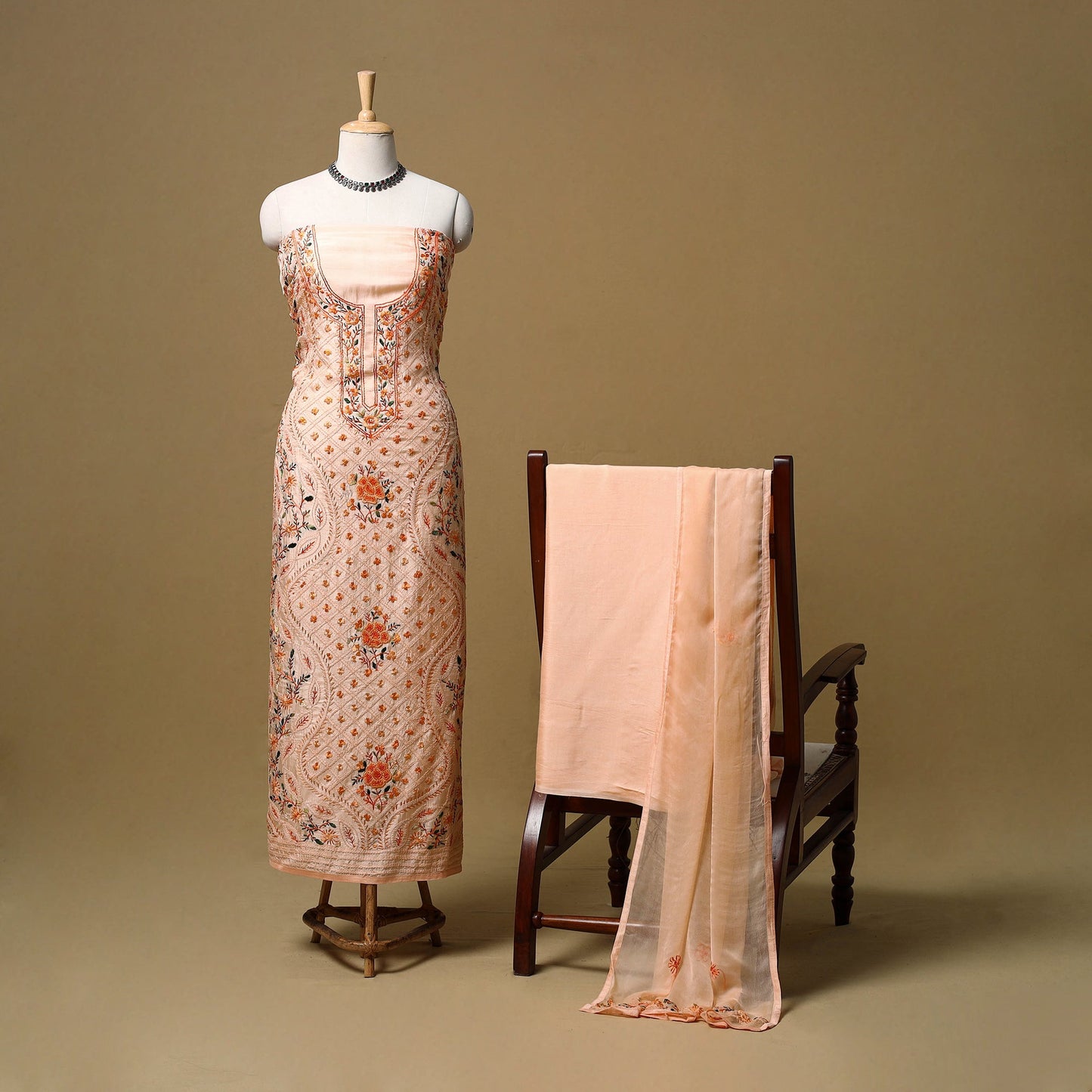 Hand embroidered muslin 3pc unstitched dress material 24