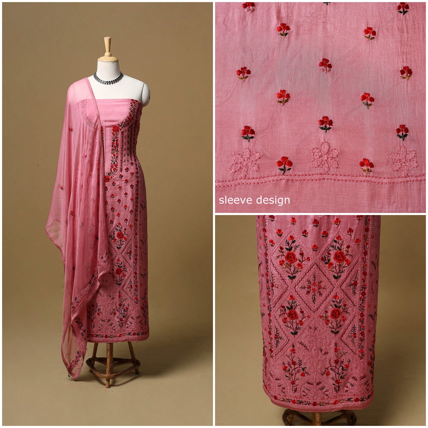 Hand embroidered muslin 3pc unstitched dress material 25