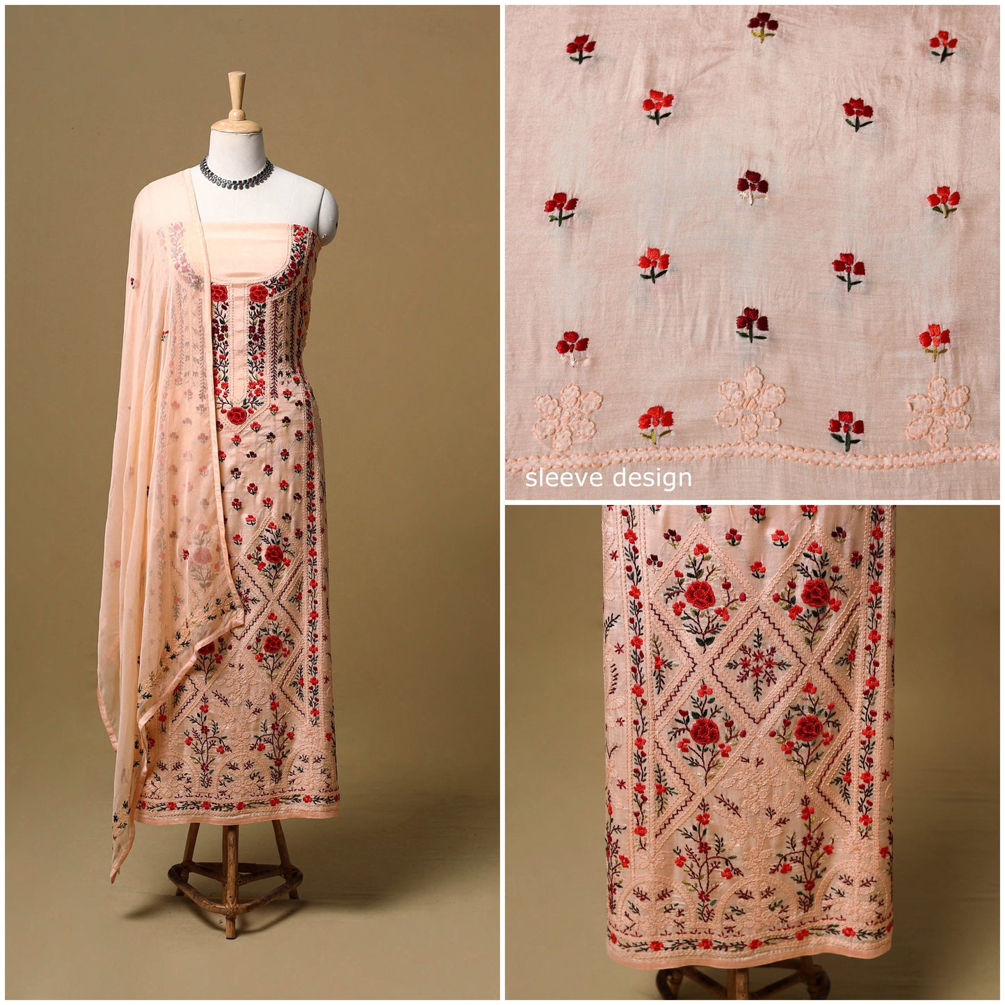 Hand embroidered muslin 3pc unstitched dress material 26