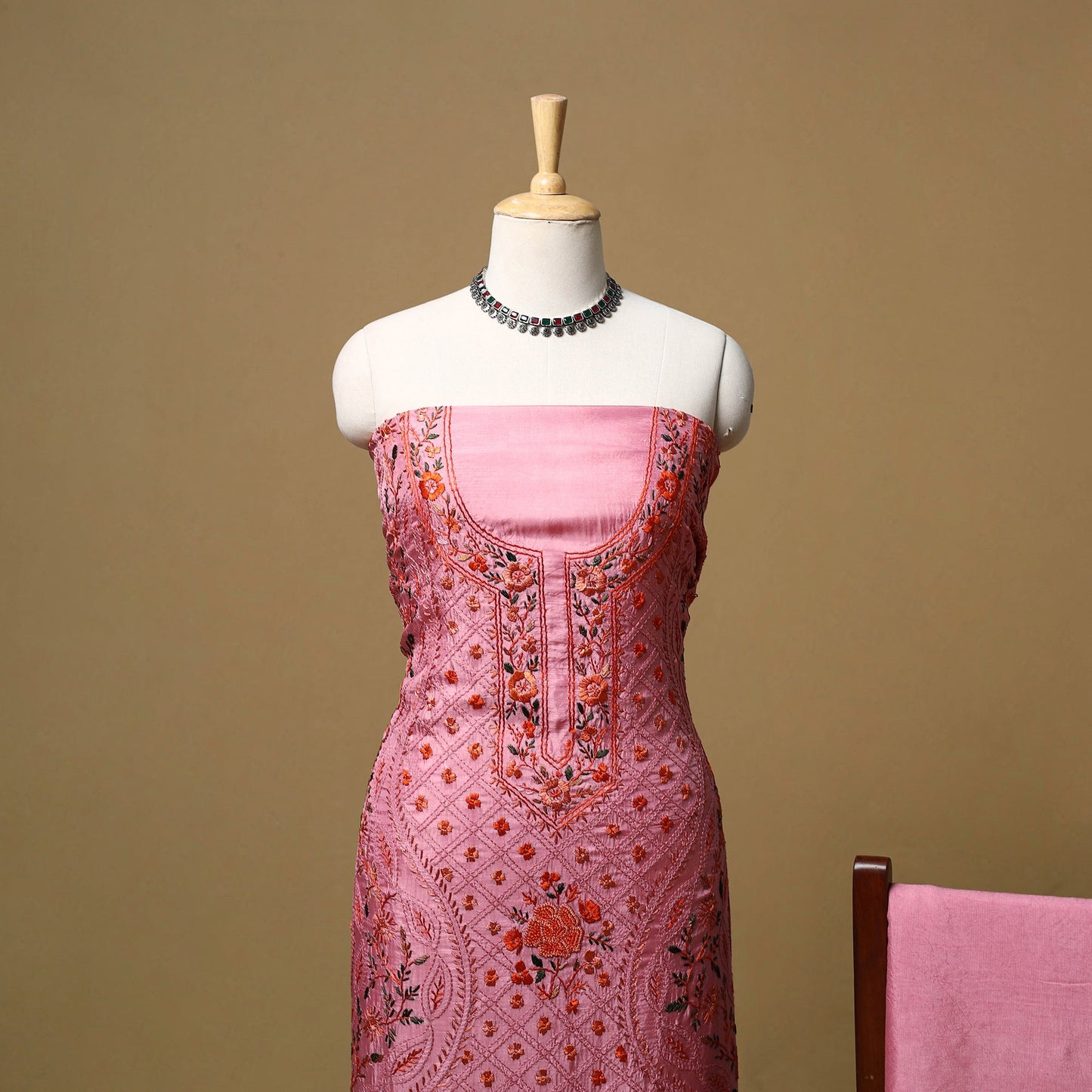 Hand embroidered muslin 3pc unstitched dress material 27