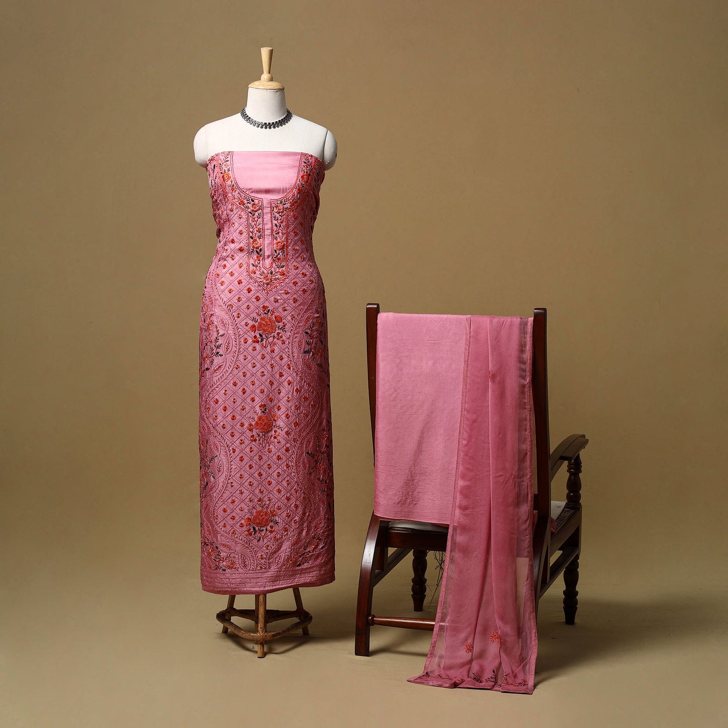 Hand embroidered muslin 3pc unstitched dress material 27