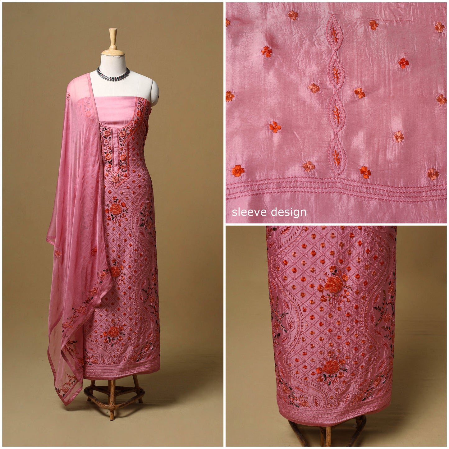 Hand embroidered muslin 3pc unstitched dress material 27