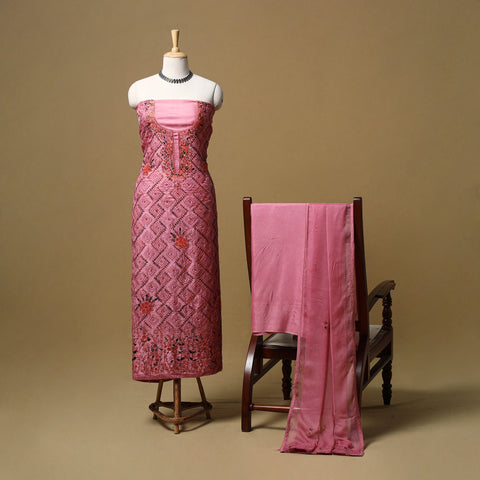 Hand embroidered muslin 3pc unstitched dress material 30