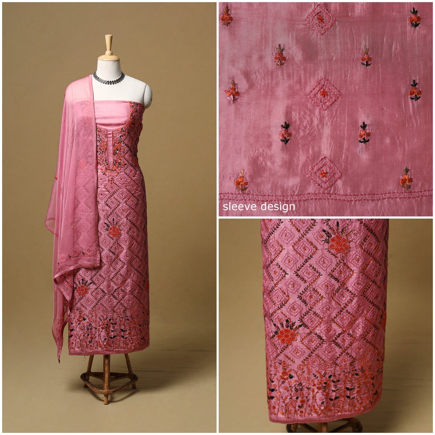 Hand embroidered muslin 3pc unstitched dress material 30