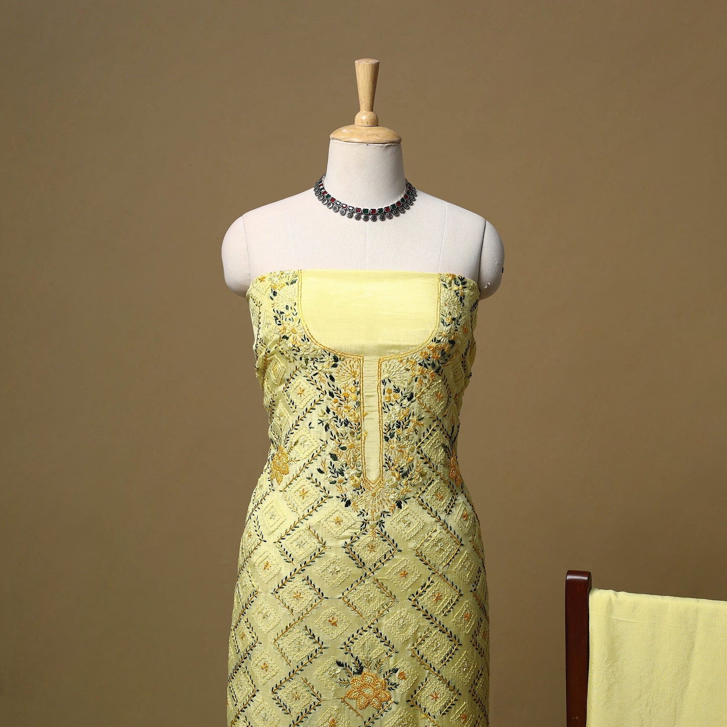 Hand embroidered muslin 3pc unstitched dress material 31