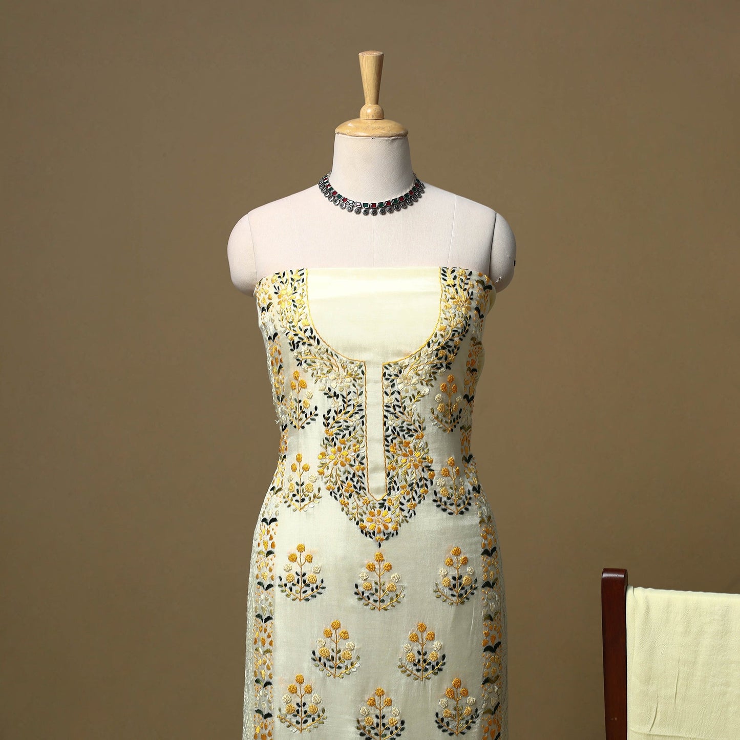 Hand embroidered muslin 3pc unstitched dress material 35