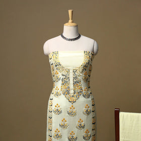 Hand embroidered muslin 3pc unstitched dress material 35