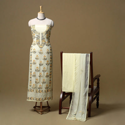 Hand embroidered muslin 3pc unstitched dress material 35