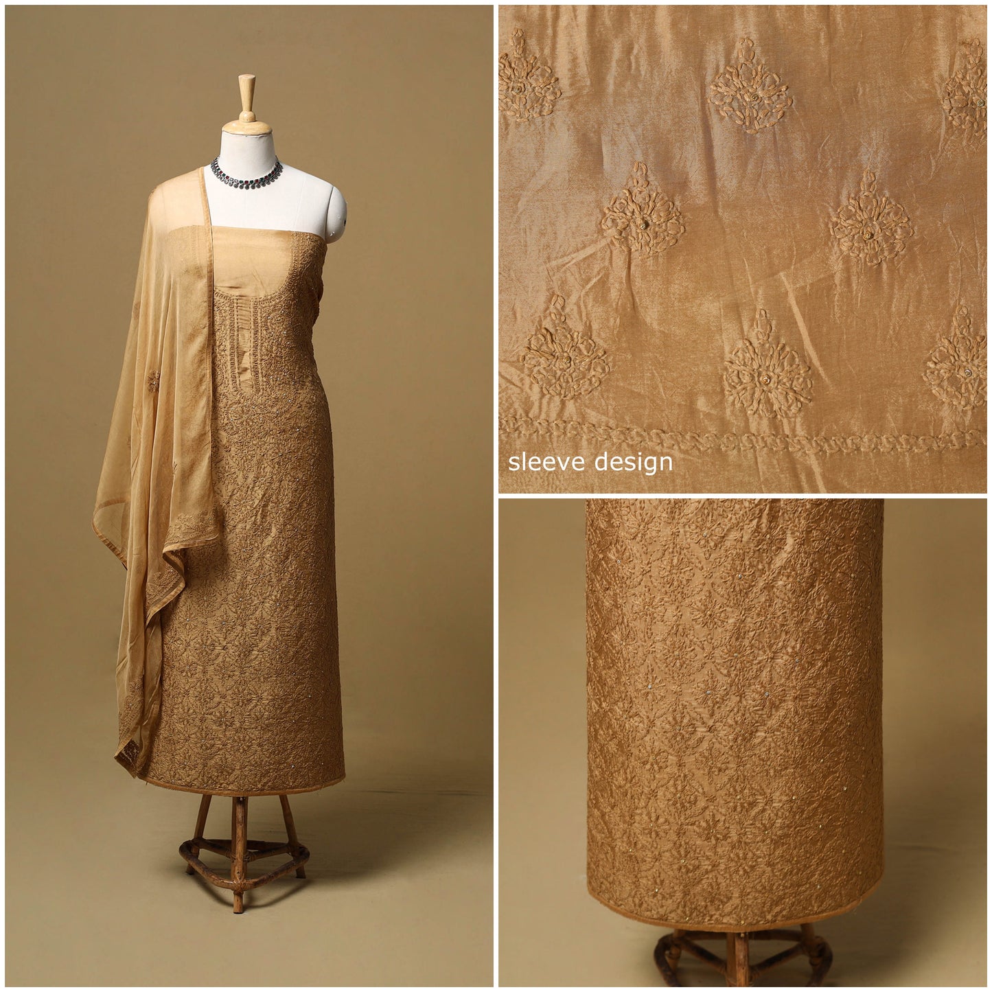 Hand embroidered muslin 3pc unstitched dress material 43