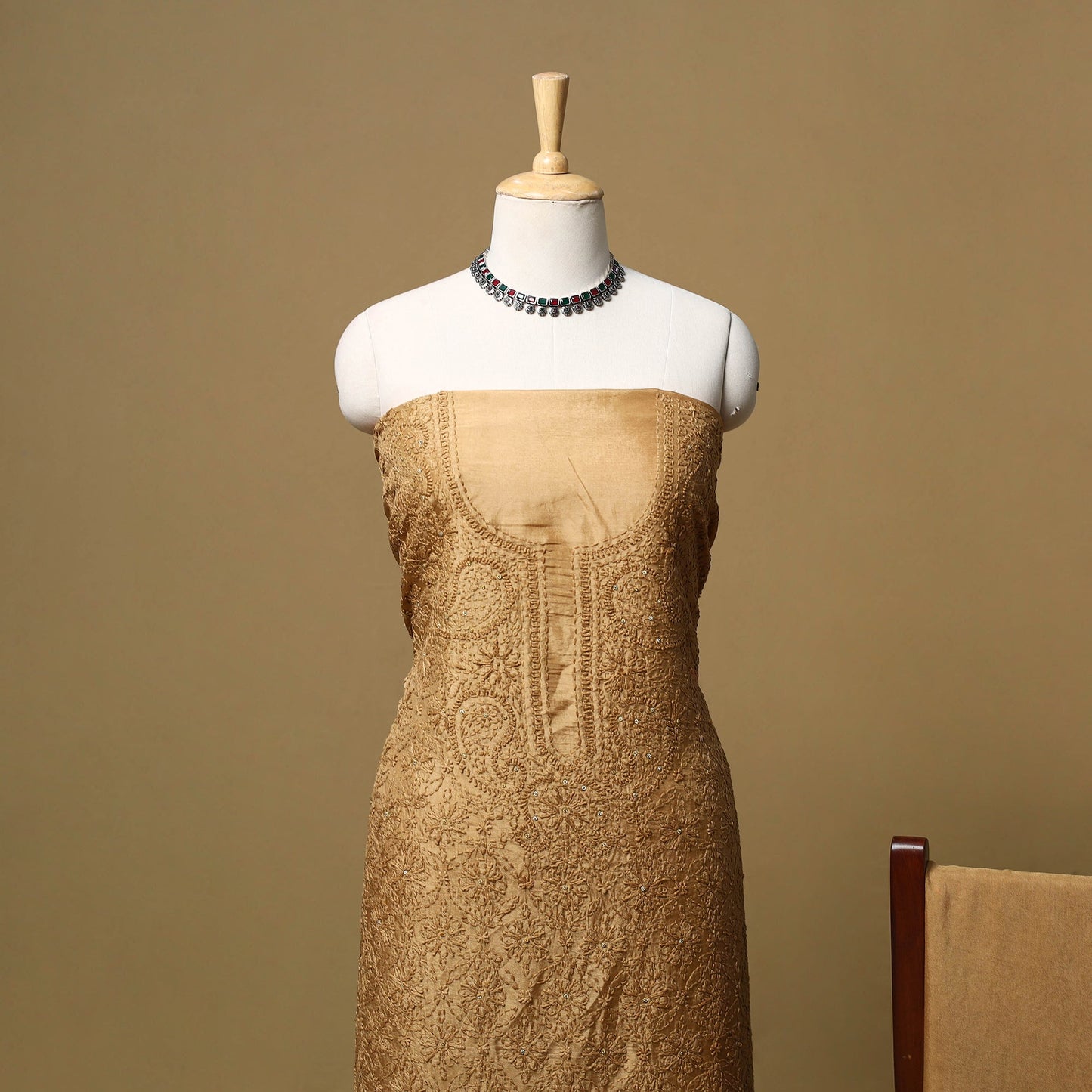 Hand embroidered muslin 3pc unstitched dress material 43