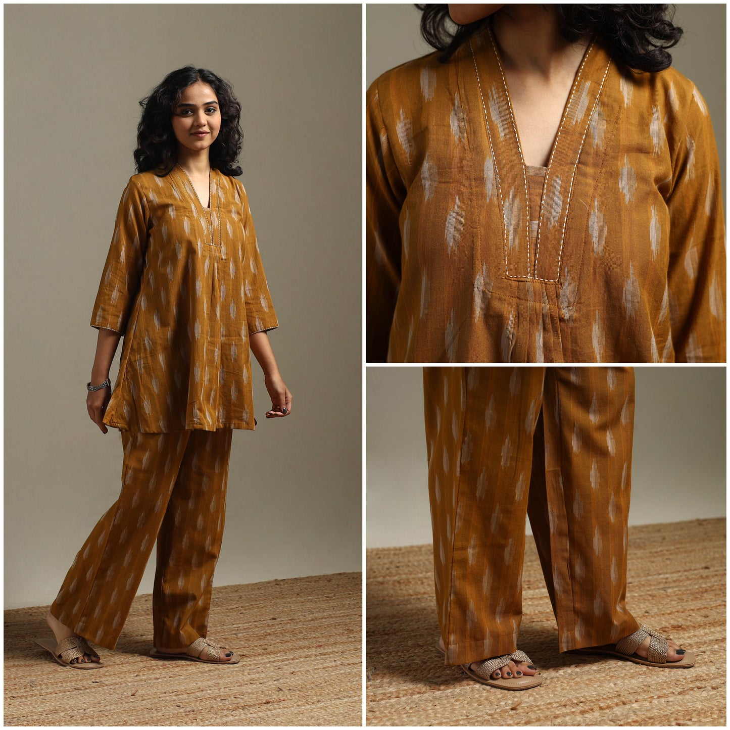 Hand embroidered pochampally ikat cotton night suit set 05